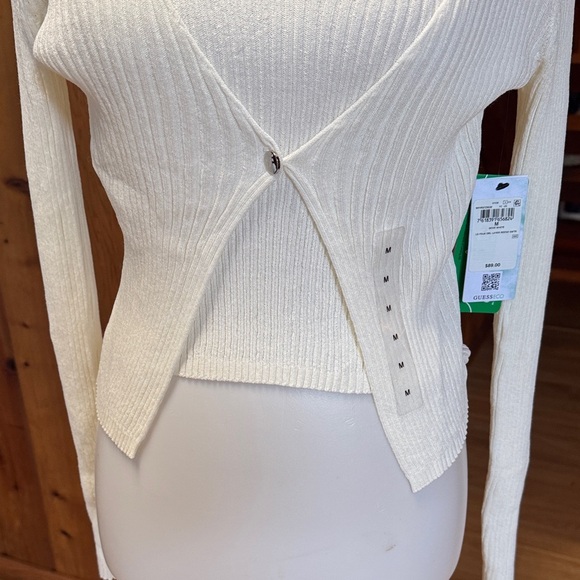 Guess Eco size medium NWT Cream V-Neck Women's Sweater cardigan tank look - Picture 3 of 13